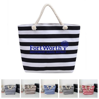 Canvas Stripe Tote Shopping Bag